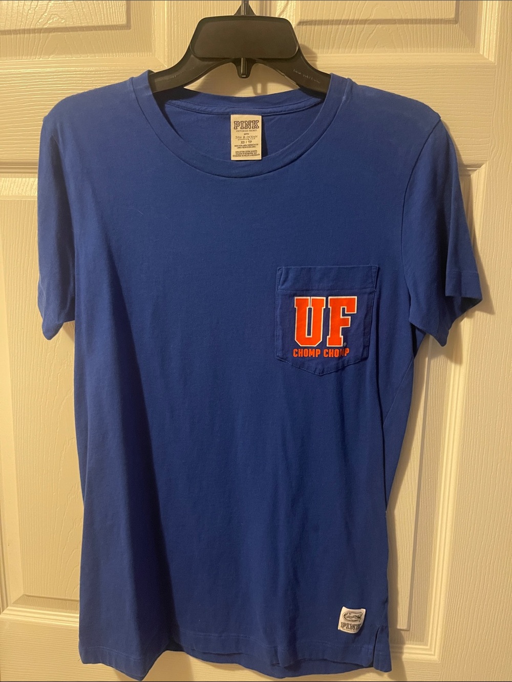 PINK Victoria's Secret Royal Blue UF Pocket Tee with Orange Graphic